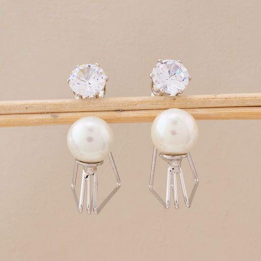 Elegant Pearl & Crystal Stud Earrings