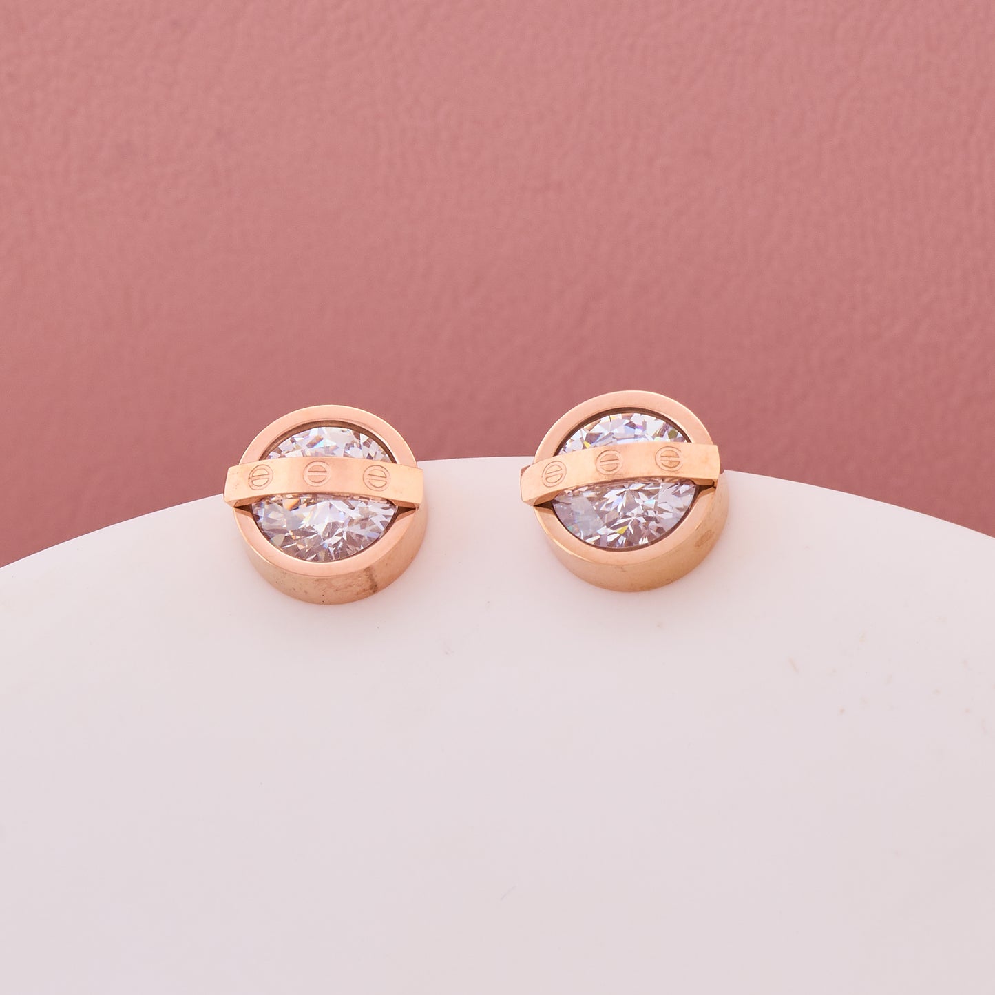 Crystal Round Rose Gold Stud Earrings