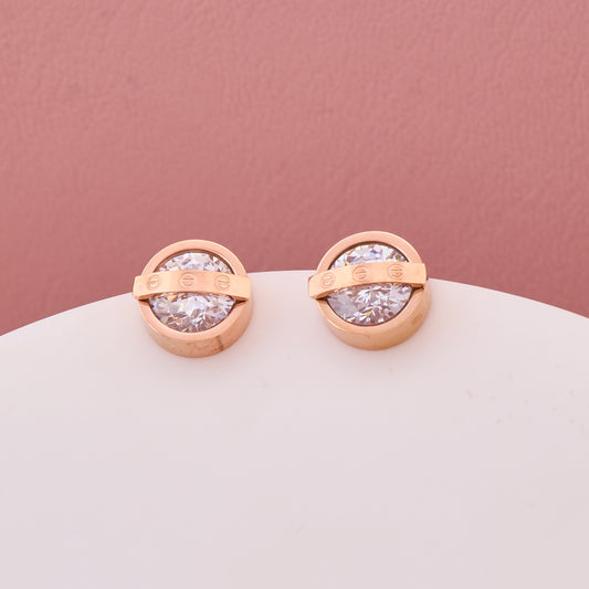 Crystal Round Rose Gold Stud Earrings