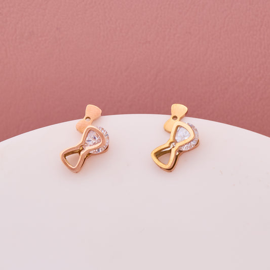 Gold Bow Tie Crystal Stud Earrings