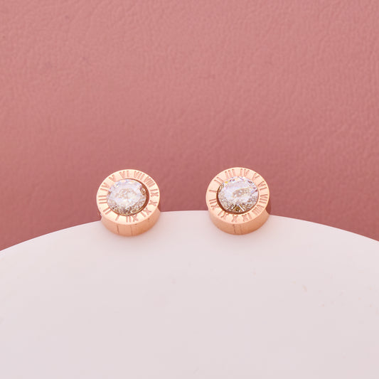 Roman Numeral Crystal Stud Earrings