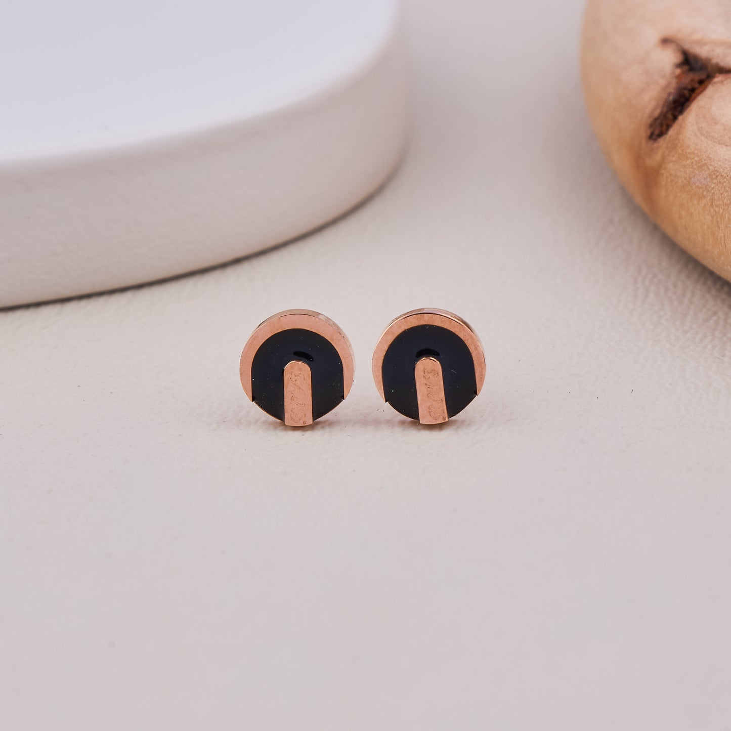 Black Half Moon Stud Earrings