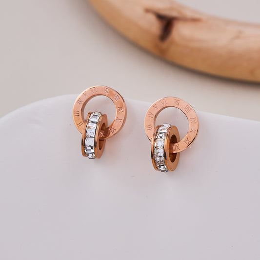 Roman Numeral Rose Gold Hoop Earrings