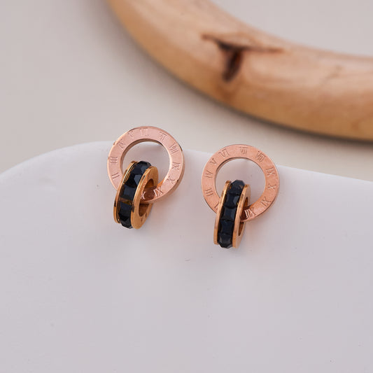 Roman Numeral Black Stone Hoop Earrings