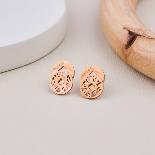 Rose Gold Patterned Stud Earrings