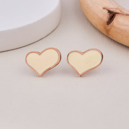 Cream Heart Stud Earrings