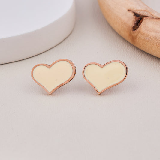 Cream Heart Stud Earrings