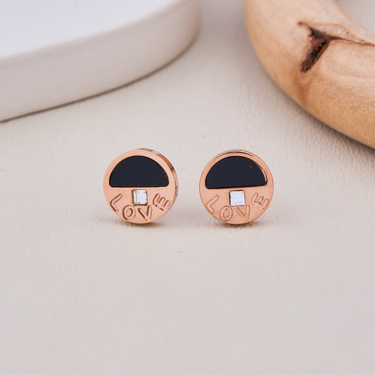 Rose Gold Love Engraved Stud Earrings