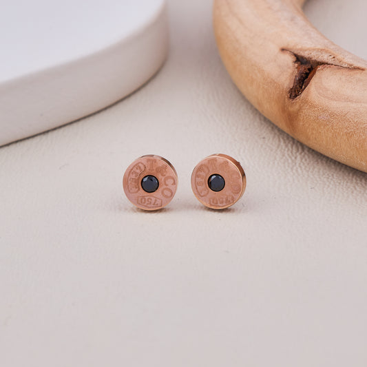 Rose Gold T&CO Engraved Black Stone Stud Earrings