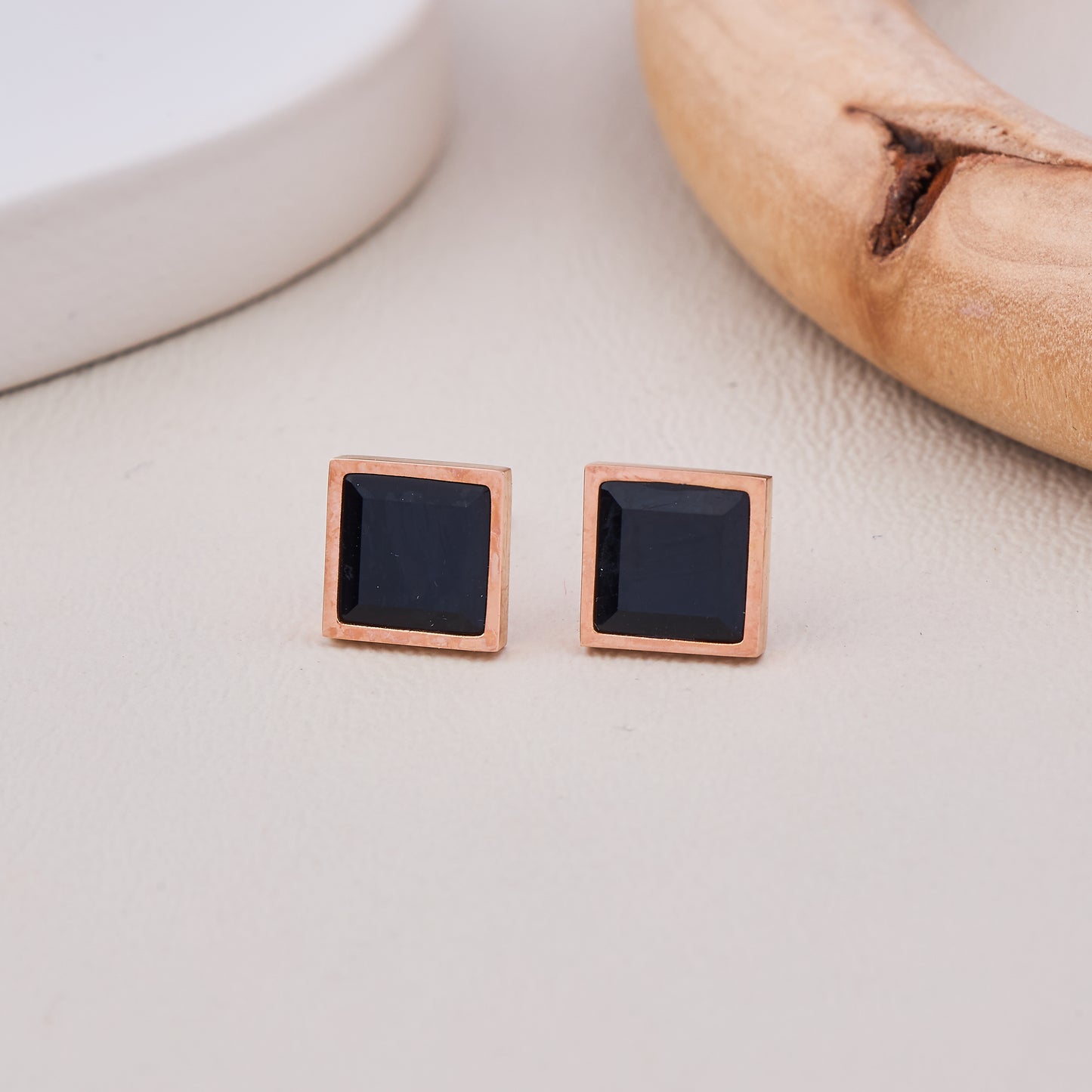 Black Square Stud Earrings