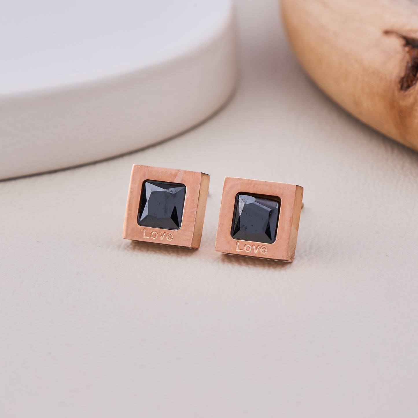 Black Love Square Stud Earrings