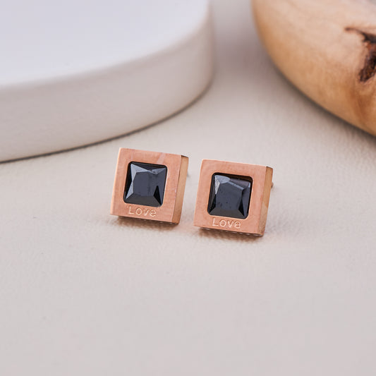 Black Love Square Stud Earrings