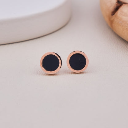 Classic Black Enamel Round Stud Earrings