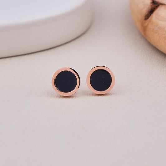 Classic Black Enamel Round Stud Earrings