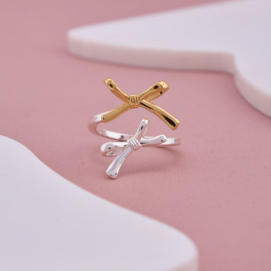 Dual Tone Bow Adjustable Ring