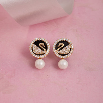 Elegant Swan Design Stud Earrings with Pearl Drop
