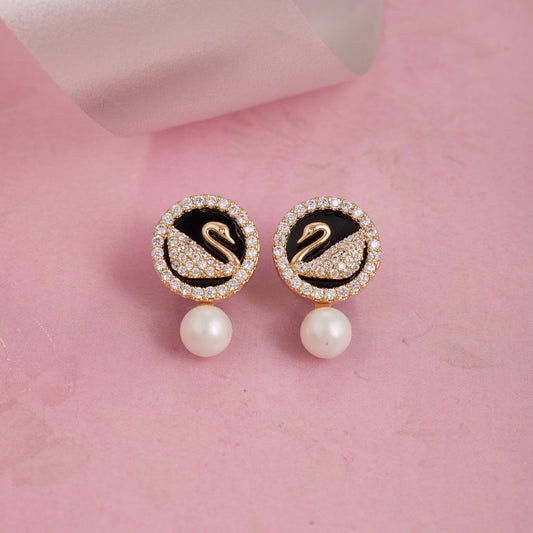Elegant Swan Design Stud Earrings with Pearl Drop