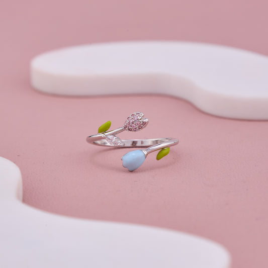 Blooming Tulip Adjustable Silver Ring