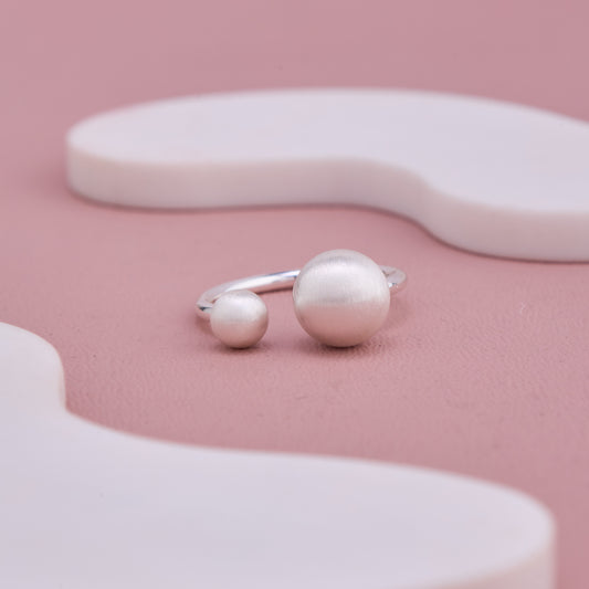 Dual Ball Silver Adjustable Ring