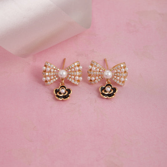 Bow & Blossom Pearl Drop Earrings