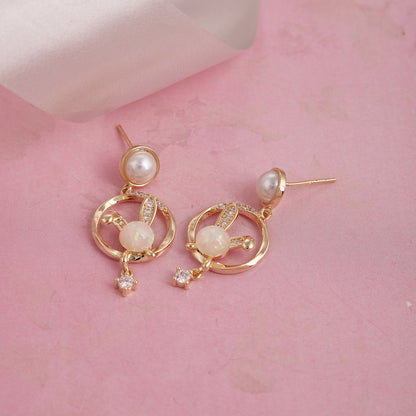 Pearl & Crystal Bunny Drop Earrings