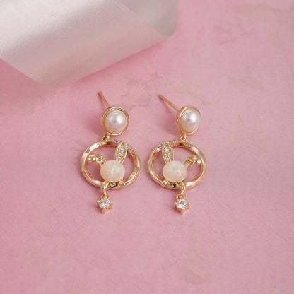 Pearl & Crystal Bunny Drop Earrings