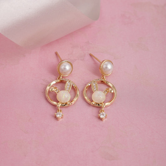 Pearl & Crystal Bunny Drop Earrings
