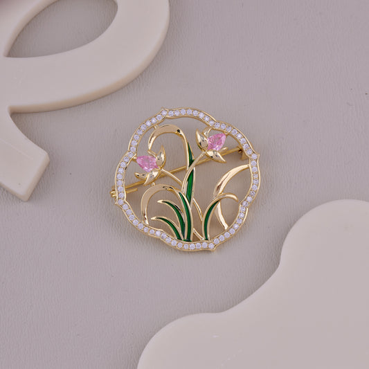 Pink Crystal Floral Brooch