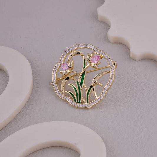 Pink Crystal Floral Brooch