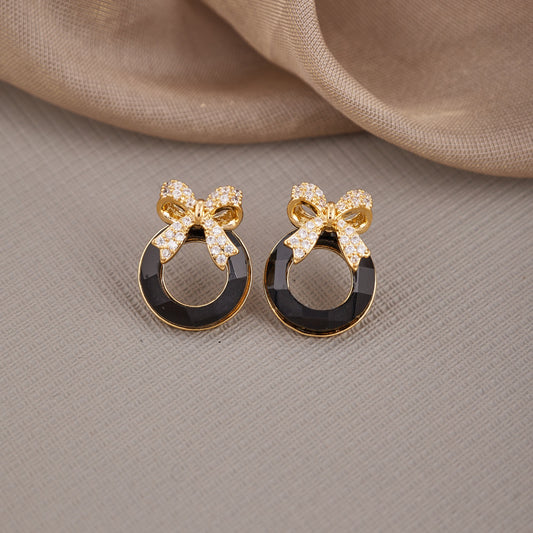 Elegant Black Stone Bow Earrings