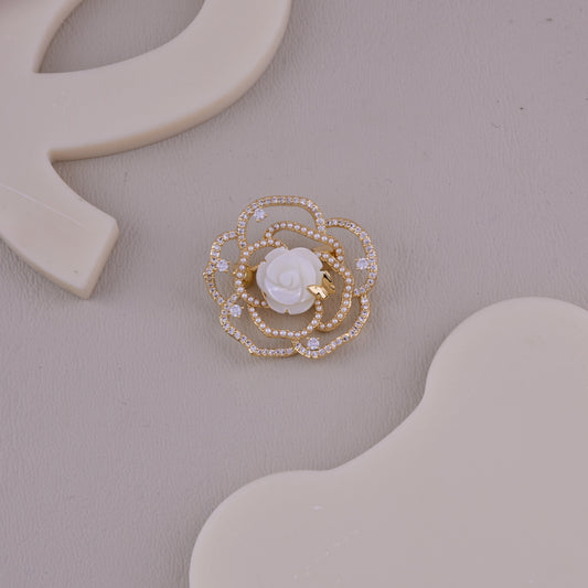 White Rose Crystal Brooch