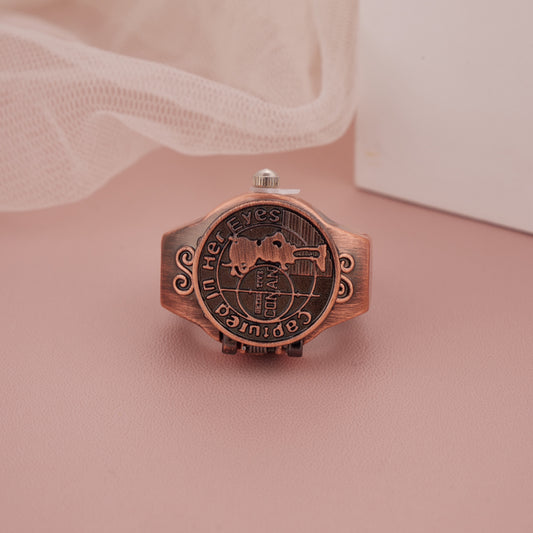 Antique Copper Rotating Cover Ring Watch – Captured in Her Eyes