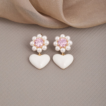 Pearl and Pink Stone Elegant Earrings
