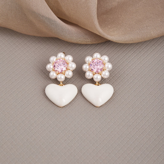 Pearl and Pink Stone Elegant Earrings