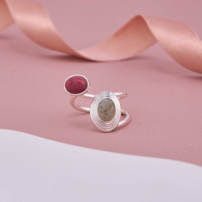 Silver Gemstone Duo Ring