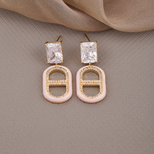 Pink Elegant White Diamond Earrings