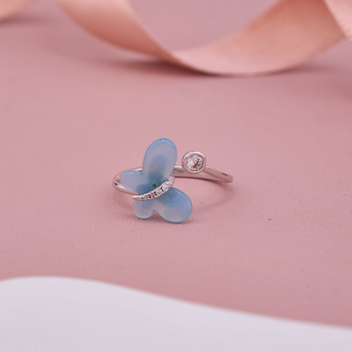 Silver Blue Butterfly Ring