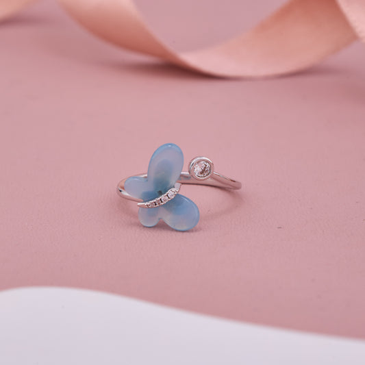 Silver Blue Butterfly Ring