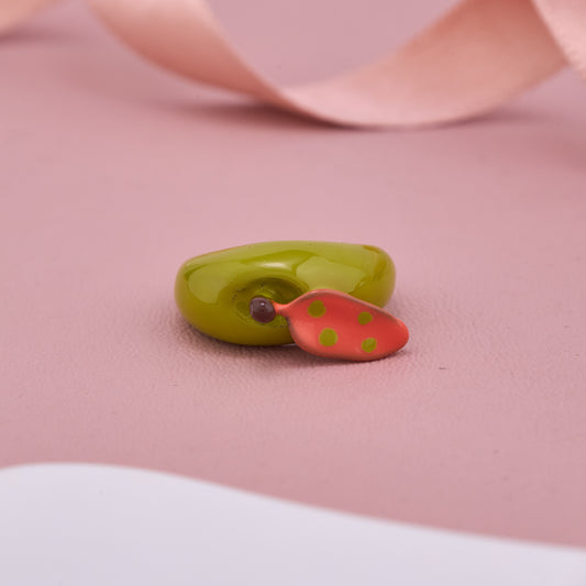 Green Enamel Ladybug Ring