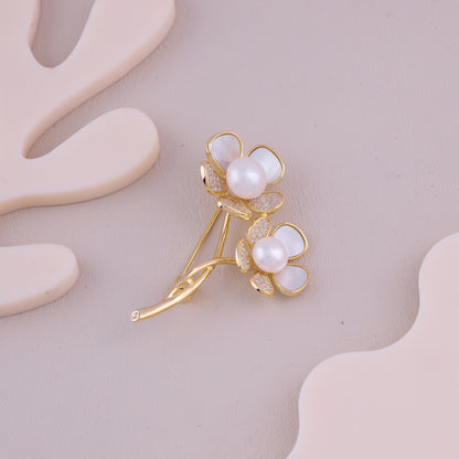 Pearl Double Flower Brooch