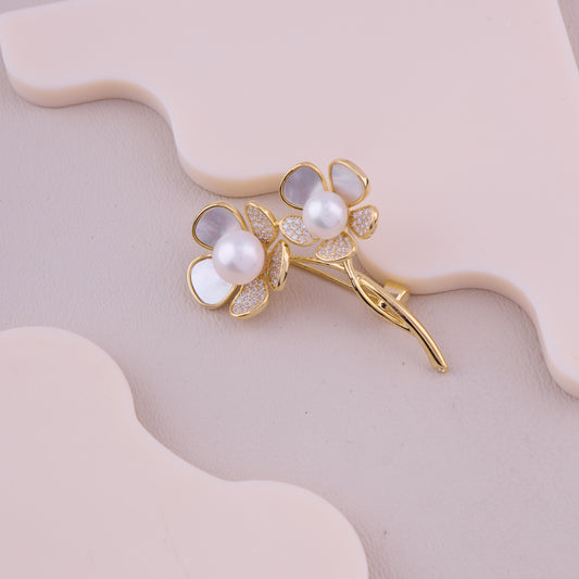 Pearl Double Flower Brooch