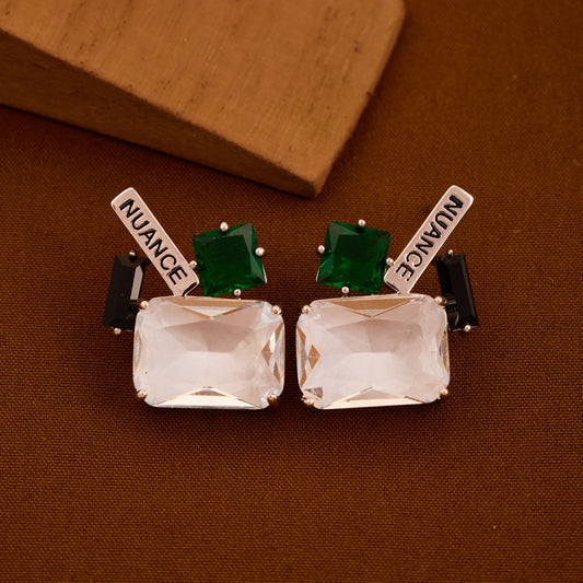 Green & Black Stone Earrings Bold Contrast with Elegant Charm