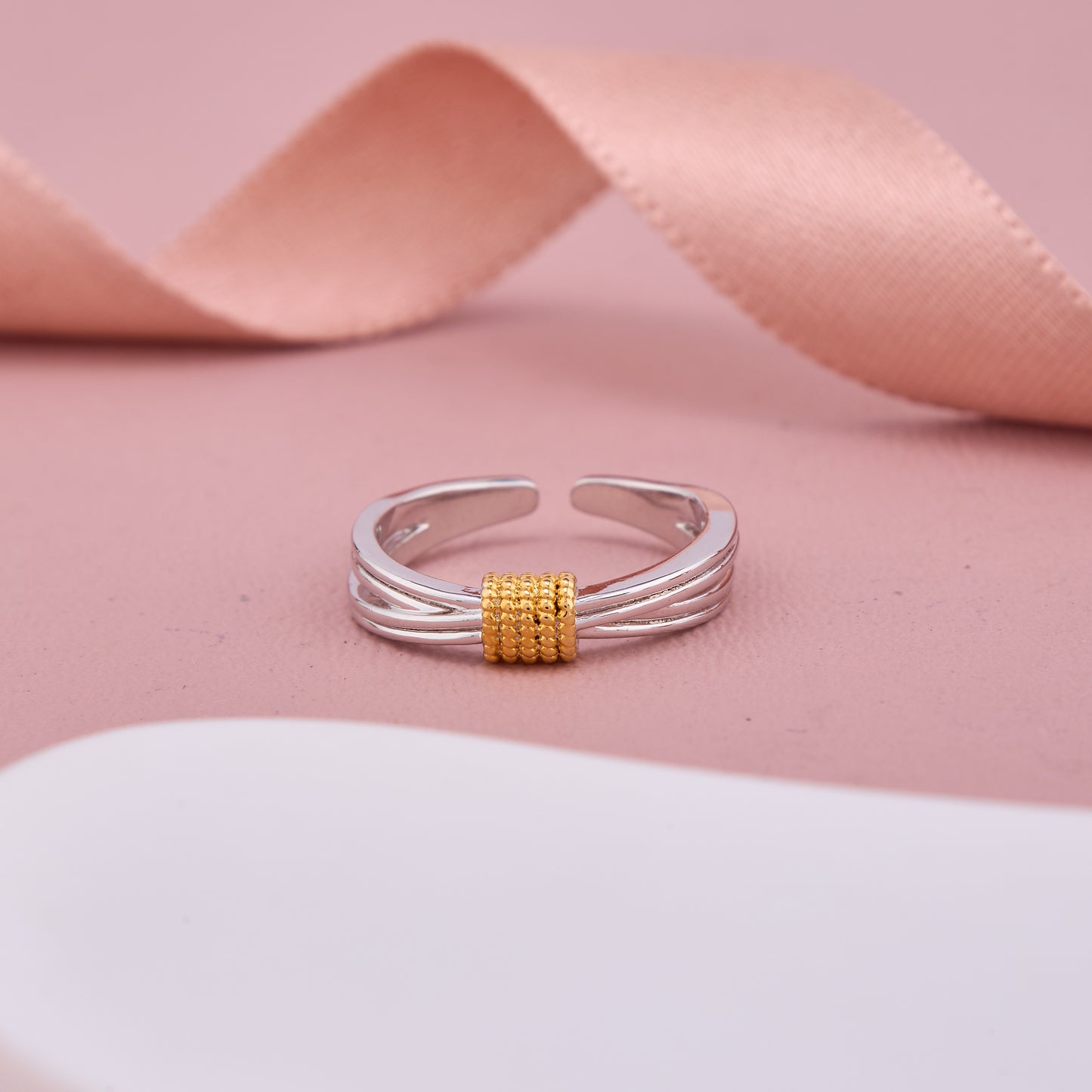 Silver Band Ring with Gold Accent
