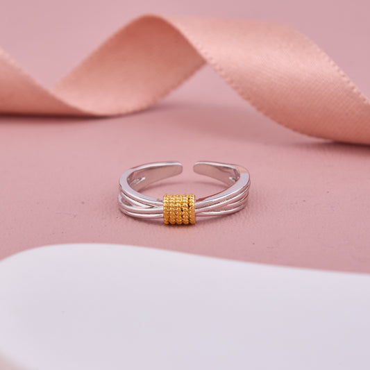 Silver Band Ring with Gold Accent