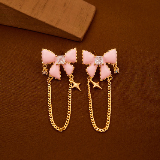 Playful Pink Bow & Star Earrings