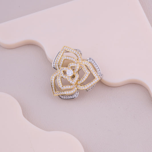 Crystal Layered Flower Brooch