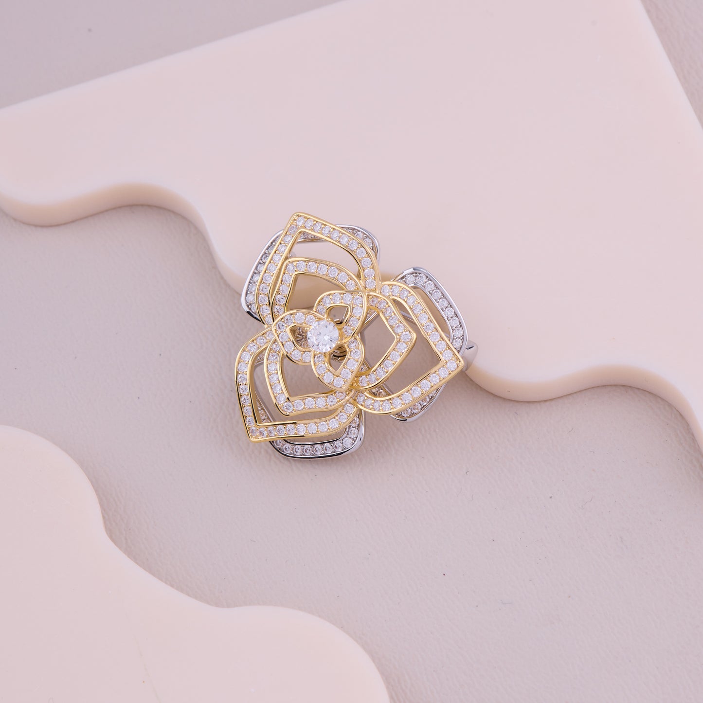 Crystal Layered Flower Brooch