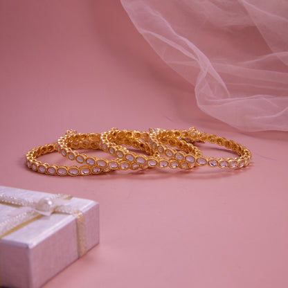 Gold-Plated Oval Shape Kundan Jhumki Bangle Set (Set of 4)