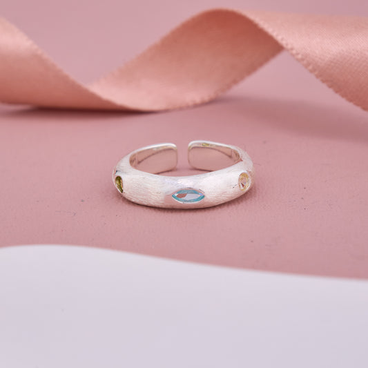 Silver Ring with Blue and Green Gemstones
