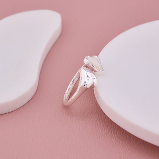 Silver Heart Ring with White Enamel Accent
